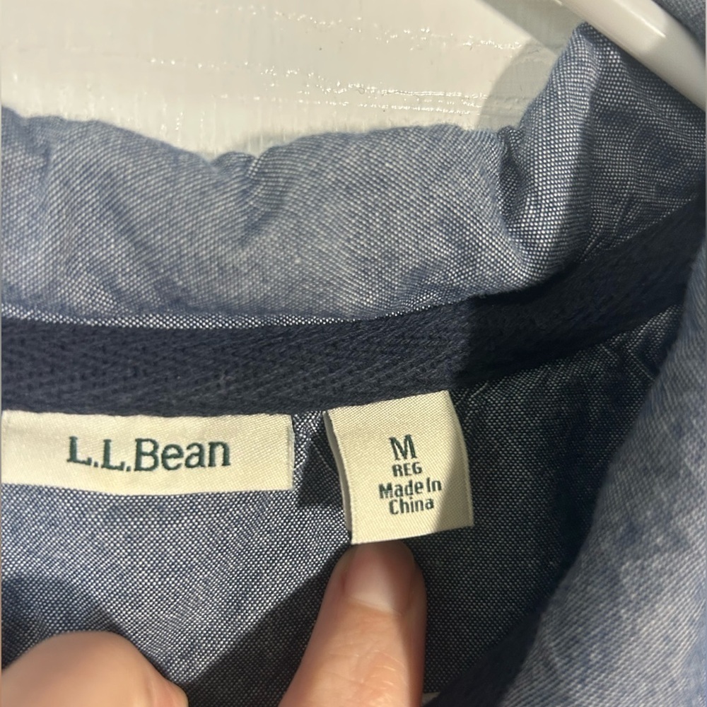L.L. Bean Blue White Striped Cotton Henley Long Sleeve Size Medium 1/4 Button - Picture 4 of 10